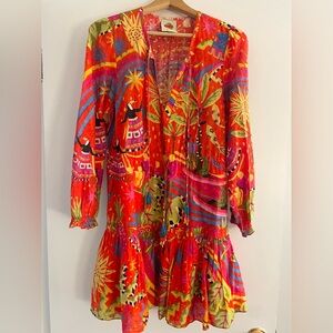 Farm Rio Red Magic Forest V-neck Mini Dress, like new